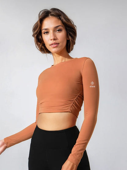 Long Sleeve Gathered Cropped T-Shirt