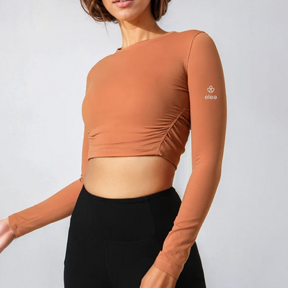 Long Sleeve Gathered Cropped T-Shirt