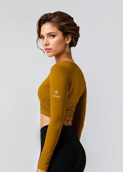 Long Sleeve Gathered Cropped T-Shirt