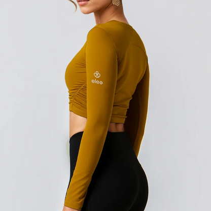 Long Sleeve Gathered Cropped T-Shirt