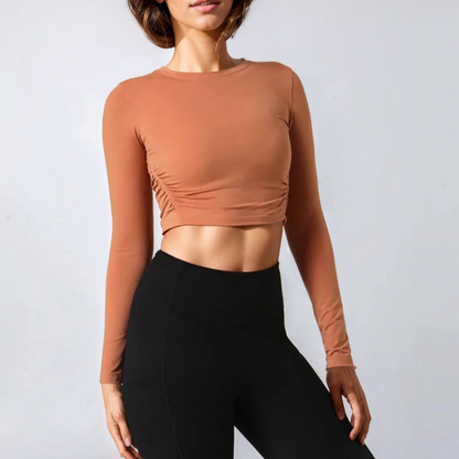 Long Sleeve Gathered Cropped T-Shirt