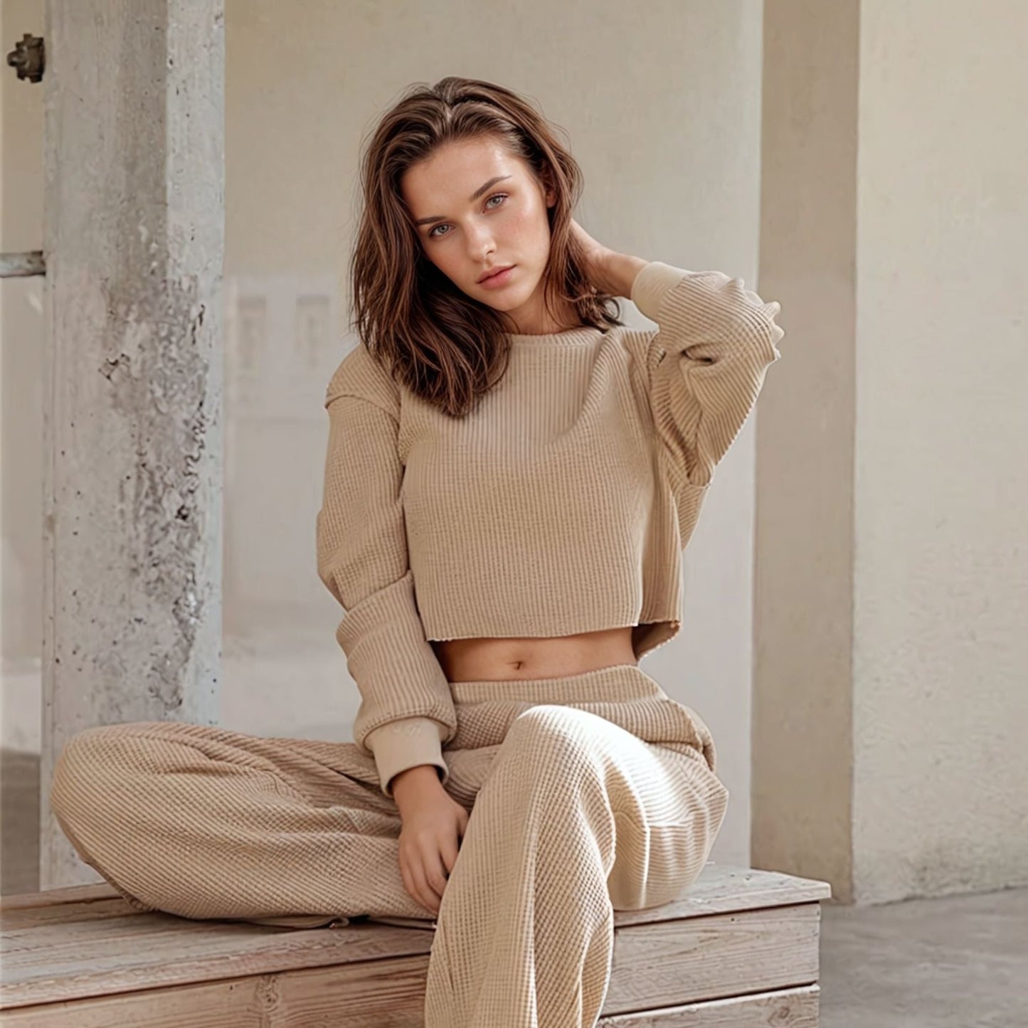 CozyFlex Waffle Cropped Pullover