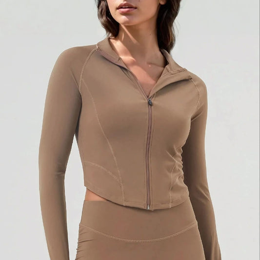 elea zip track long sleeve t-shirt in nude