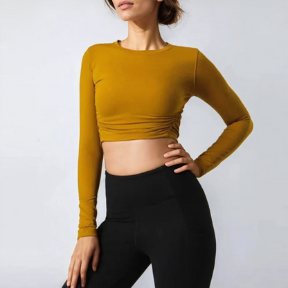 Long Sleeve Gathered Cropped T-Shirt